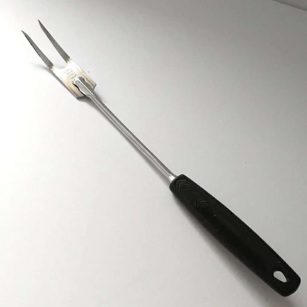 Vintage FOLEY‎ Meat Fork Chrome Plated Carving Serving Black Handle USA Retro